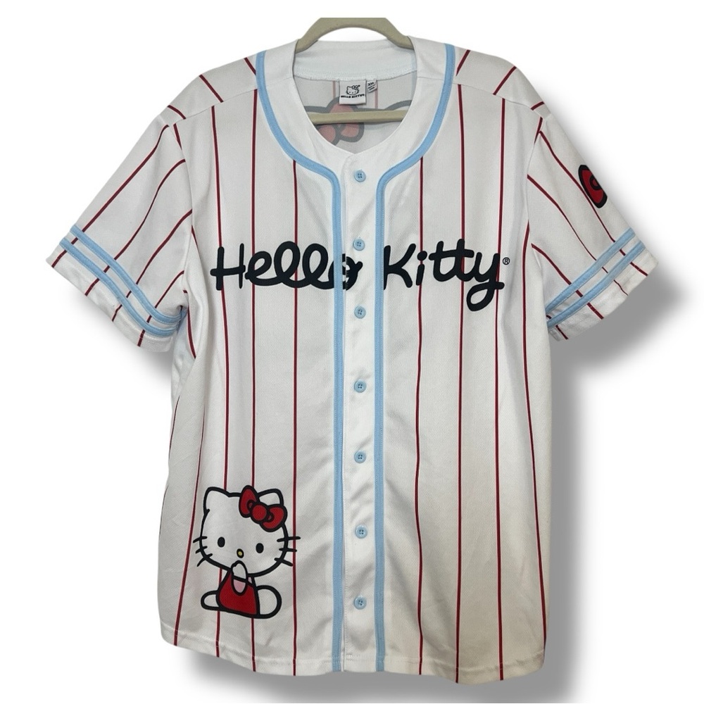 Hello Kitty White Baseball Jersey Shirt XXL Button Front Graphic Top